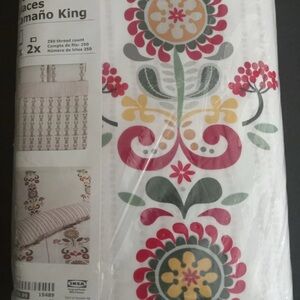 RARE Ikea Akerkulla KING Duvet Cover & Sham Set Scandinavian Folk Art Reversible